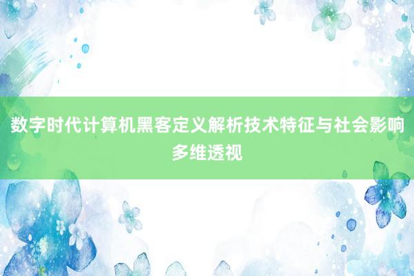 数字时代计算机黑客定义解析技术特征与社会影响多维透视
