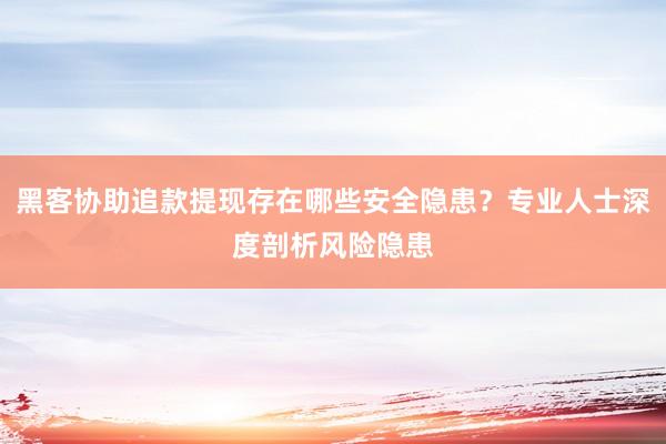 黑客协助追款提现存在哪些安全隐患？专业人士深度剖析风险隐患